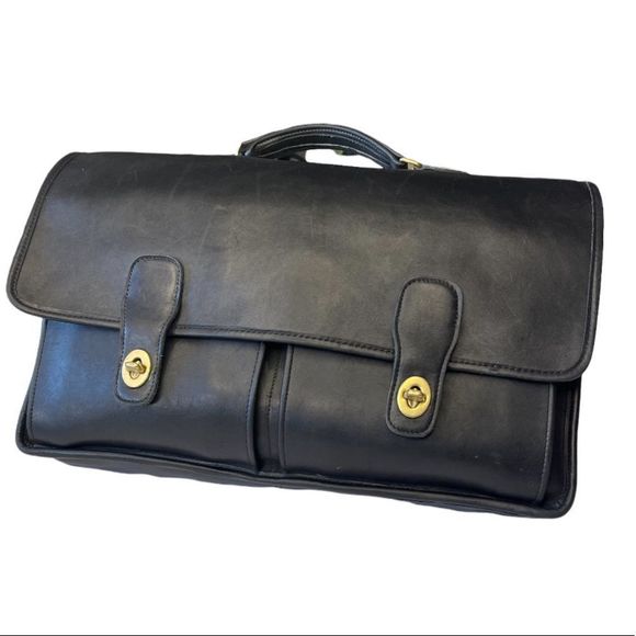 Coach Handbags - Coach-Vintage Black Leather Briefcase